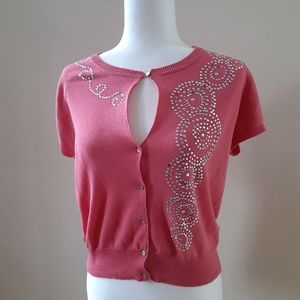BEBE Pink Cardigan Detailed Top LARGE